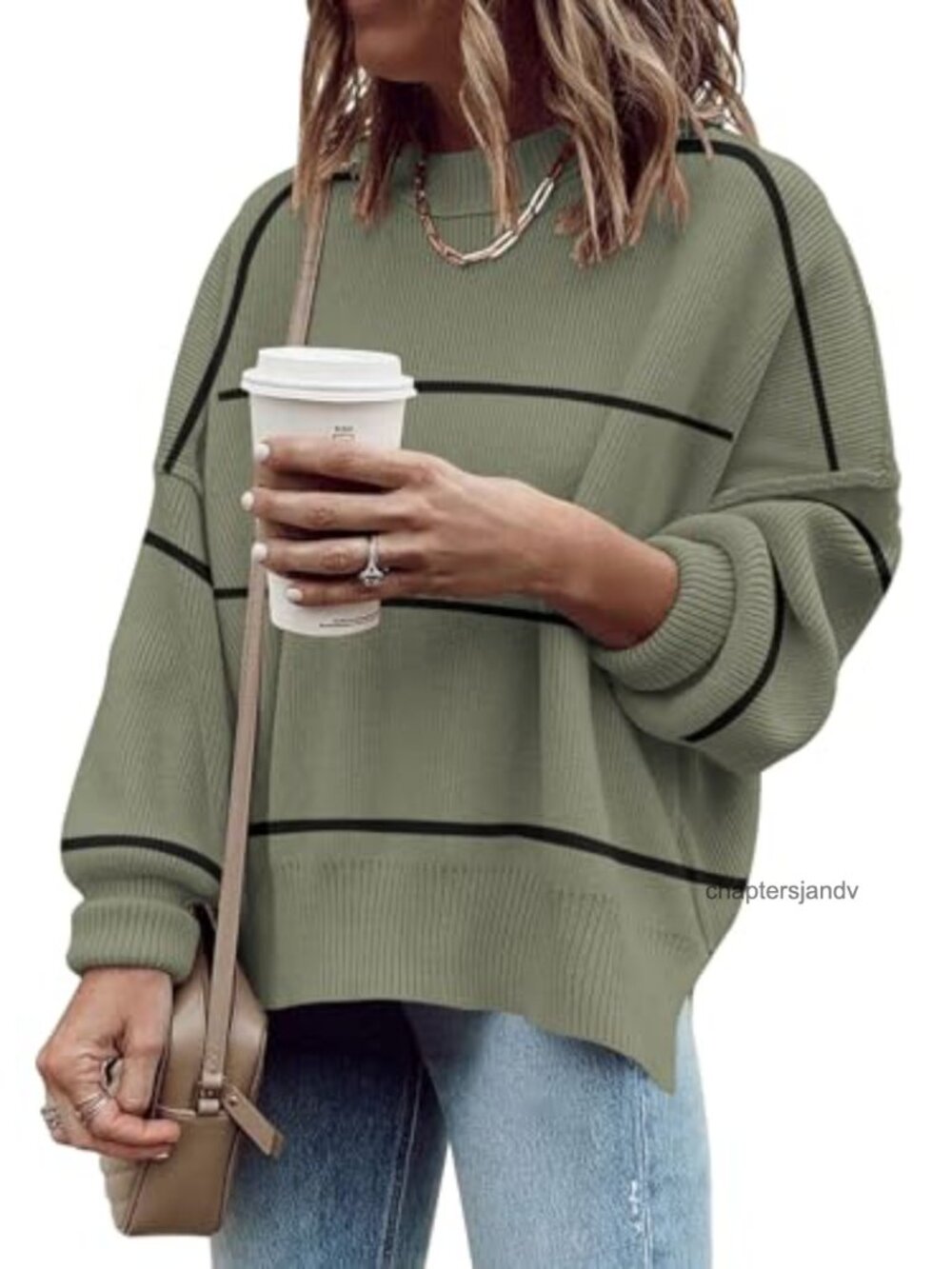 Oversized Ribbed Pullover Sweater Side Slit Batwing Sleeve